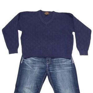 Eddie Bauer V-Neck Sweater Long Sleeve Pullover Cardigan Textured Ribbed Hem XL